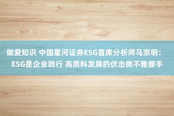 做爱知识 中国星河证券ESG首席分析师马宗明： ESG是企业践行 高质料发展的伏击微不雅握手