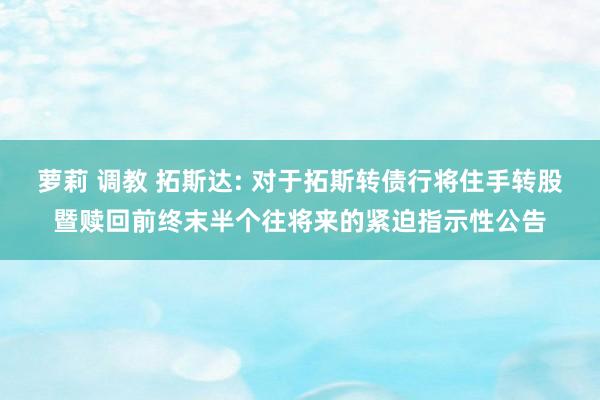 萝莉 调教 拓斯达: 对于拓斯转债行将住手转股暨赎回前终末半个往将来的紧迫指示性公告