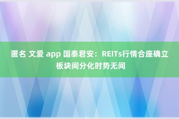 匿名 文爱 app 国泰君安：REITs行情合座确立 板块间分化时势无间