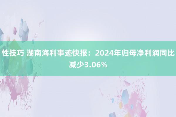 性技巧 湖南海利事迹快报：2024年归母净利润同比减少3.06%