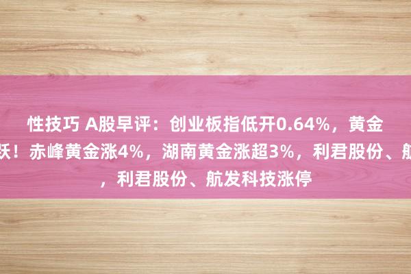 性技巧 A股早评：创业板指低开0.64%，黄金、军工股活跃！赤峰黄金涨4%，湖南黄金涨超3%，利君股份、航发科技涨停