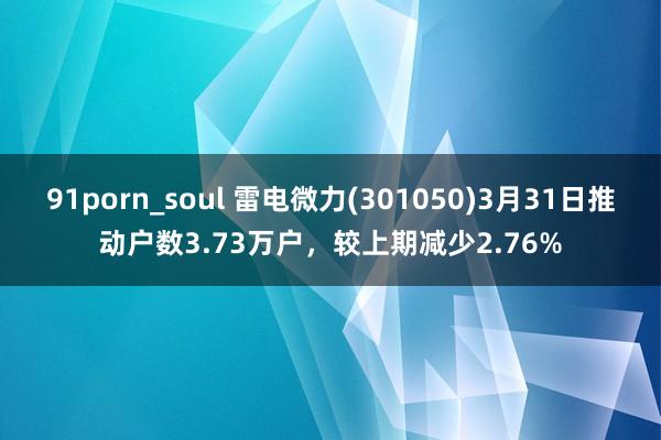 91porn_soul 雷电微力(301050)3月31日推动户数3.73万户，较上期减少2.76%